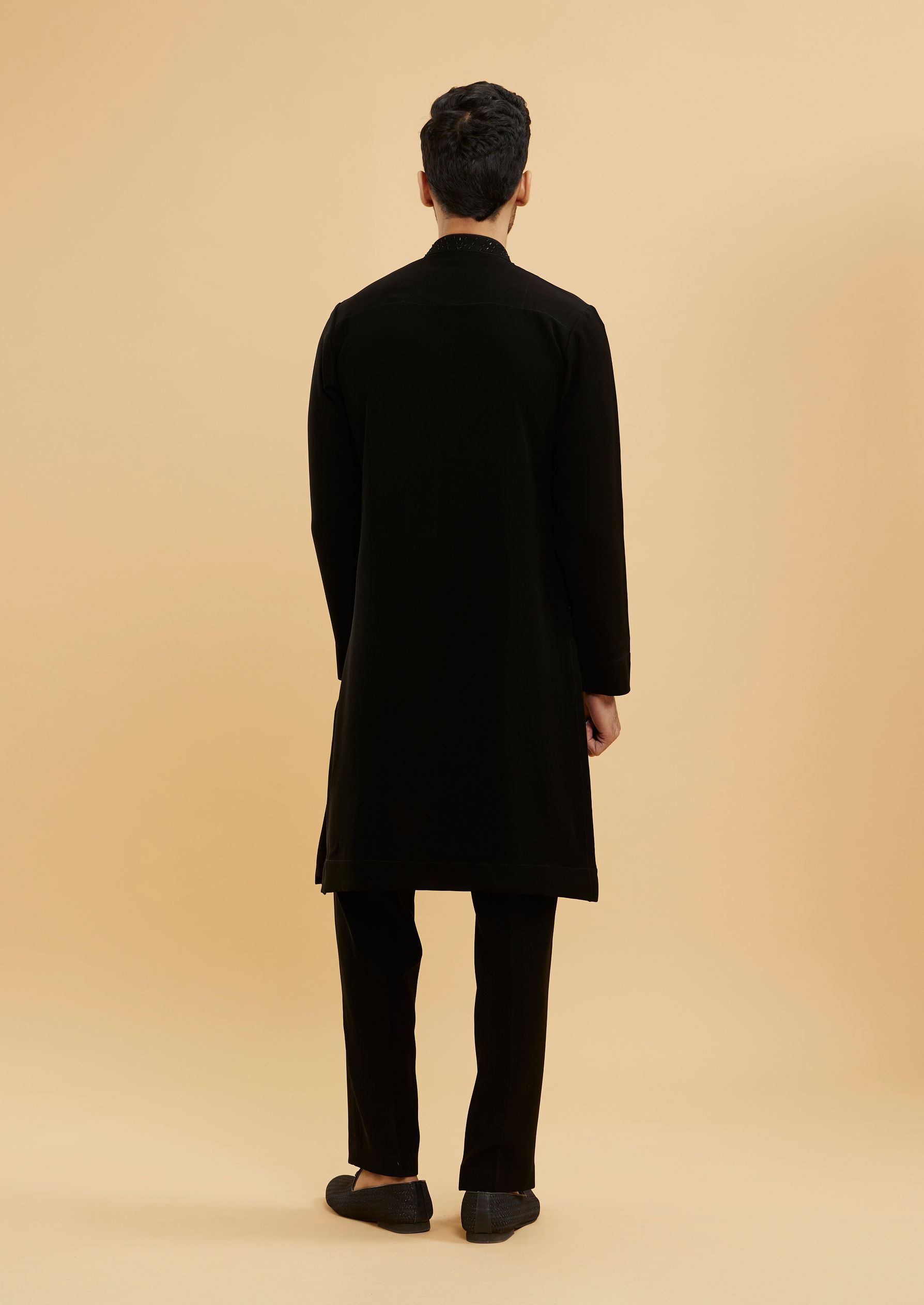 Twamev Men Ebony Black Kurta Set with Cutdana Work