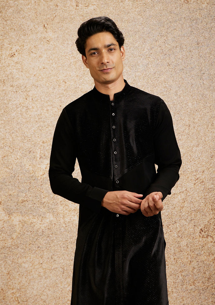 Twamev Men Zari Embellished Black Kurta Pajama