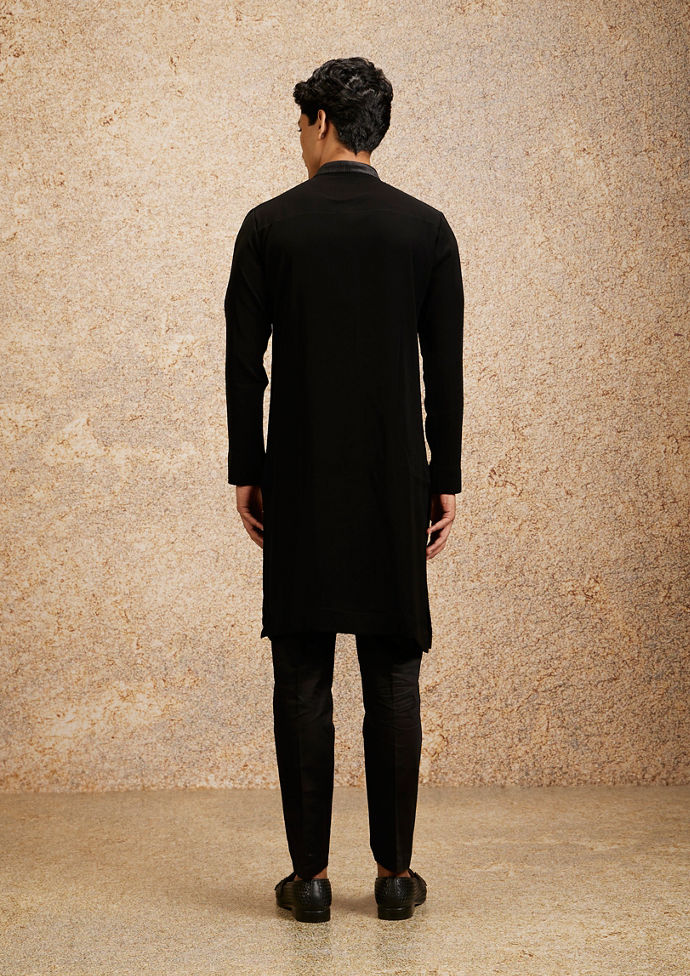 Twamev Men Zari Embellished Black Kurta Pajama