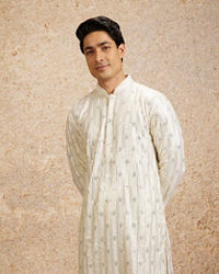 Twamev Men Warm White Chowkadi Motif Patterned Kurta Set