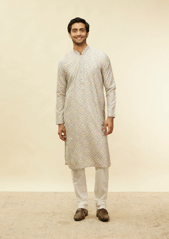 Twamev Men Suave Grey Print Kurta Set