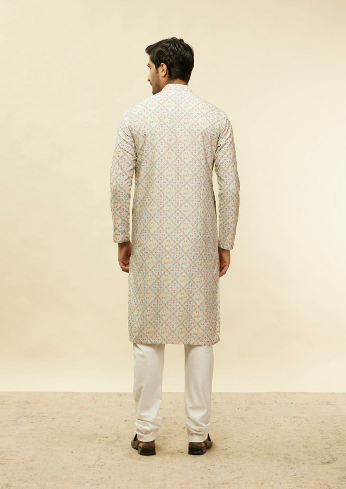 Twamev Men Suave Grey Print Kurta Set