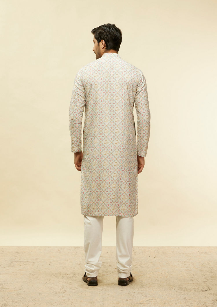 Twamev Men Suave Grey Print Kurta Set