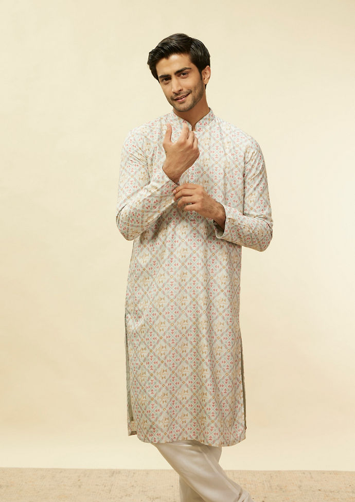 Twamev Men Suave Grey Print Kurta Set