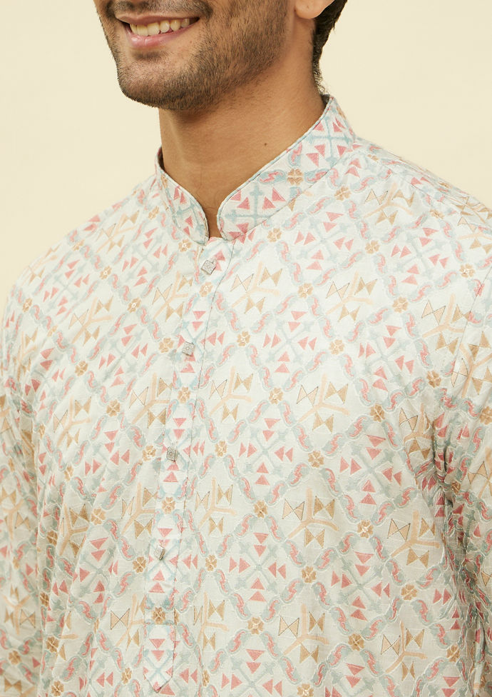 Twamev Men Suave Grey Print Kurta Set