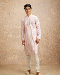 Twamev Men Twinkling Pink Georgette Kurta Pajama