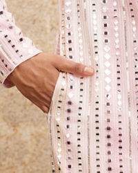 Twamev Men Twinkling Pink Georgette Kurta Pajama