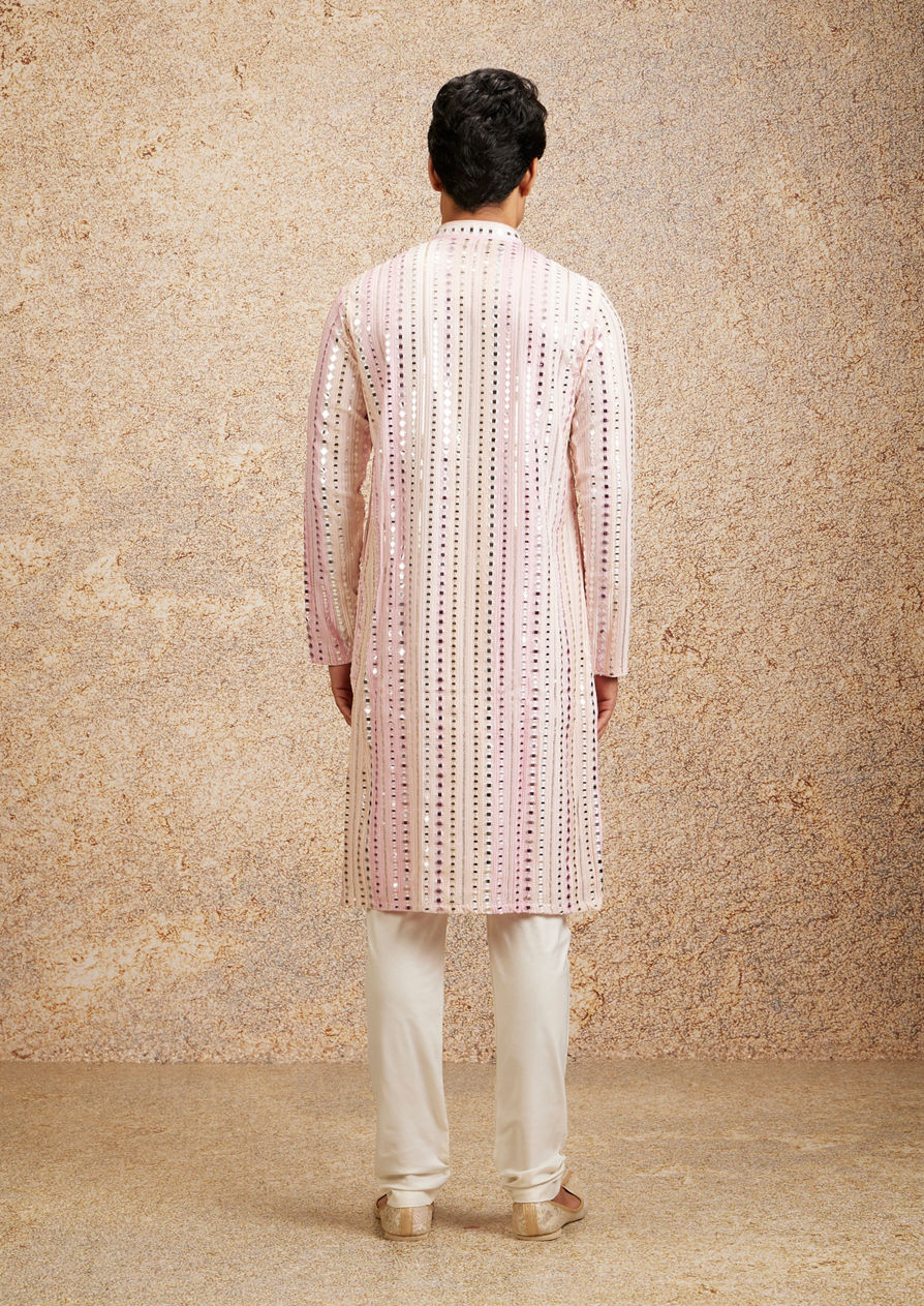 alt message - Twamev Men Twinkling Pink Georgette Kurta Pajama image number 3