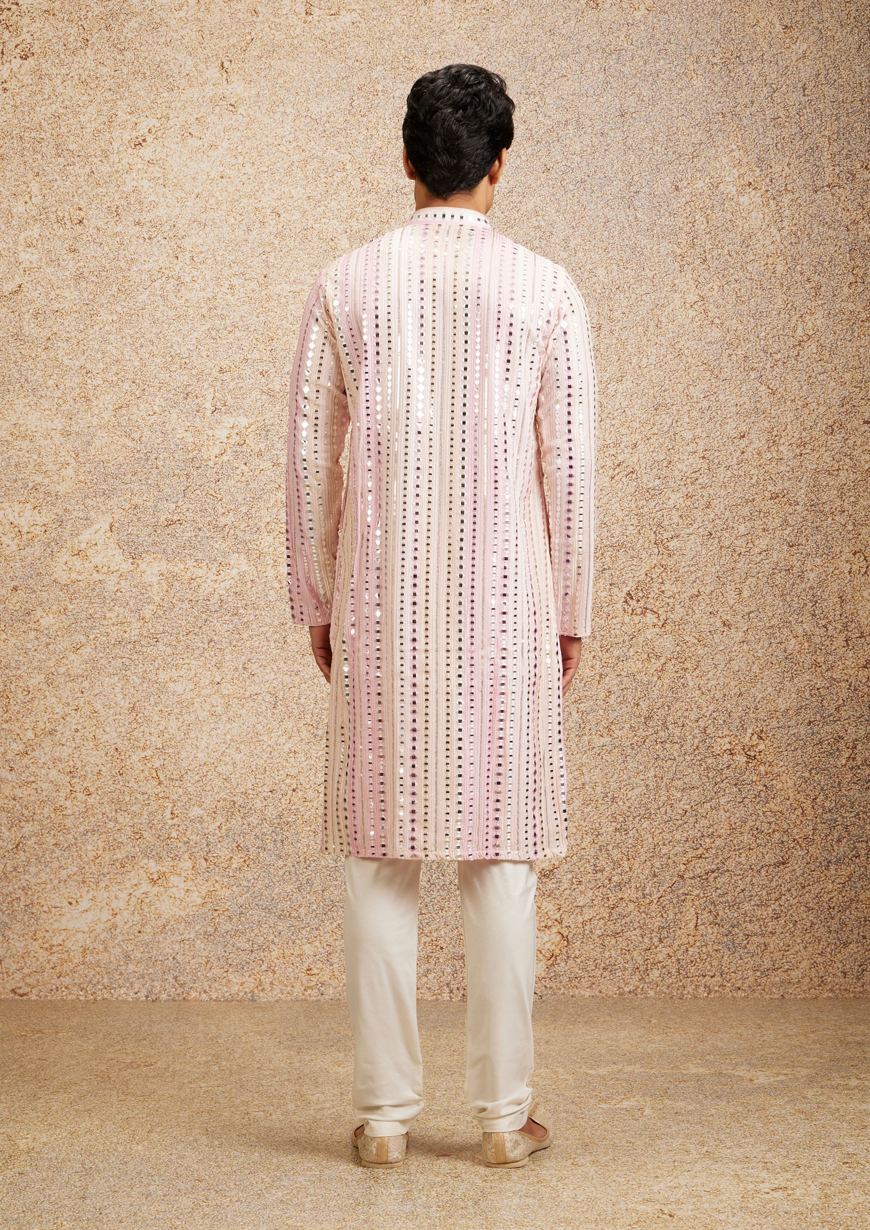 Twamev Men Twinkling Pink Georgette Kurta Pajama