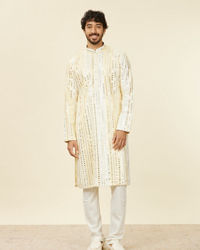 Twamev Men Lemon Yellow Kurta Set with Mirror Work