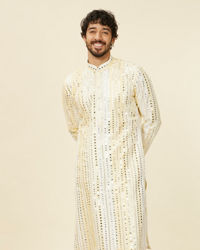Twamev Men Lemon Yellow Kurta Set with Mirror Work