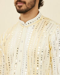 Twamev Men Lemon Yellow Kurta Set with Mirror Work