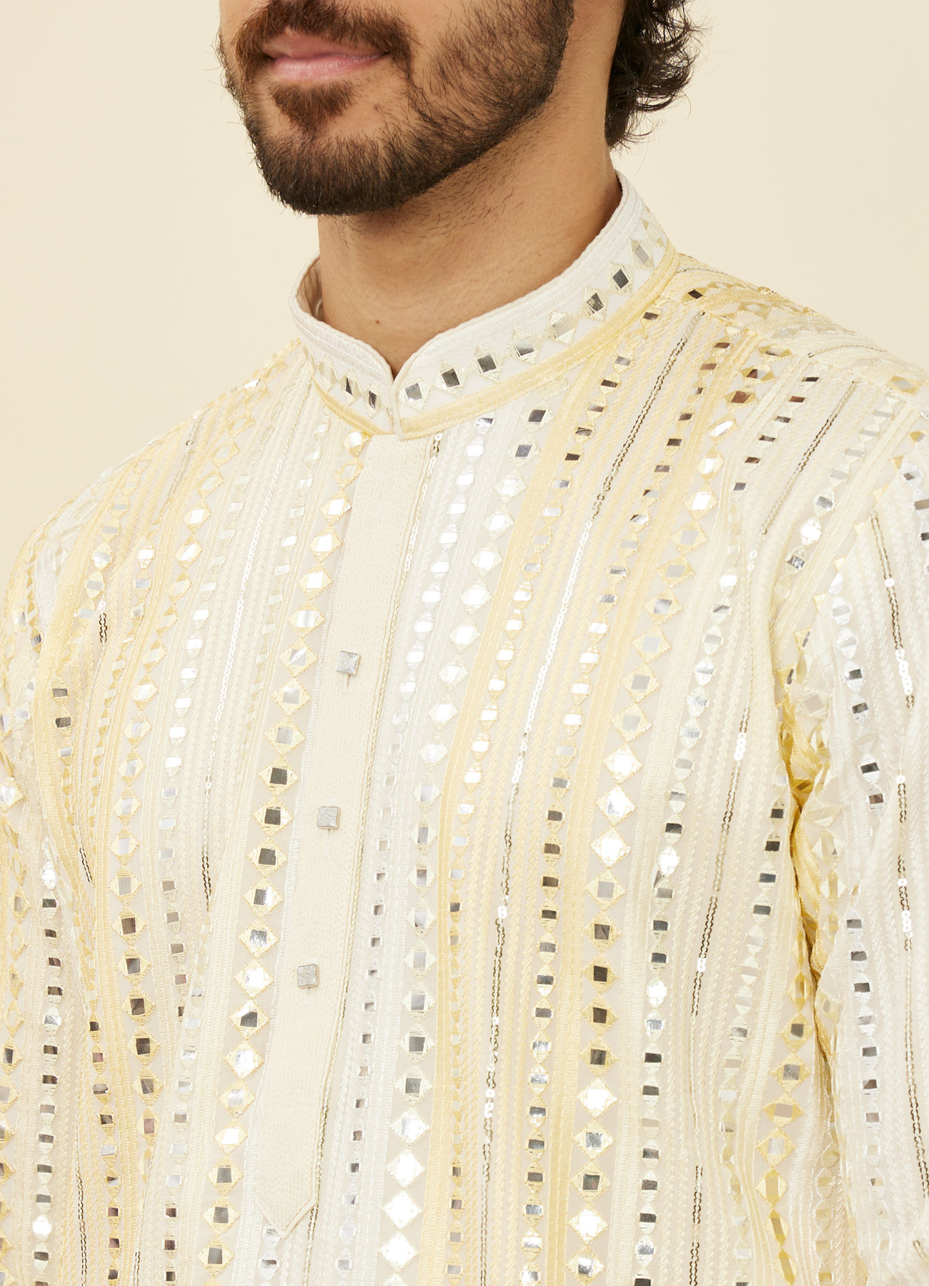 Twamev Men Lemon Yellow Kurta Set with Mirror Work