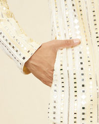 Twamev Men Lemon Yellow Kurta Set with Mirror Work