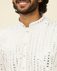 Twamev Men Warm White Kurta Set with Mirror Work