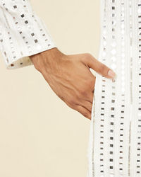Twamev Men Warm White Kurta Set with Mirror Work