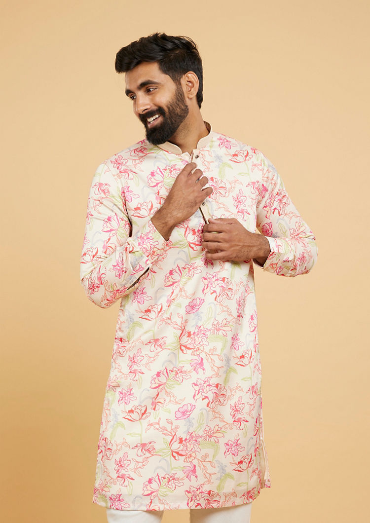 Twamev Men Glistening Beige Kurta Pajama