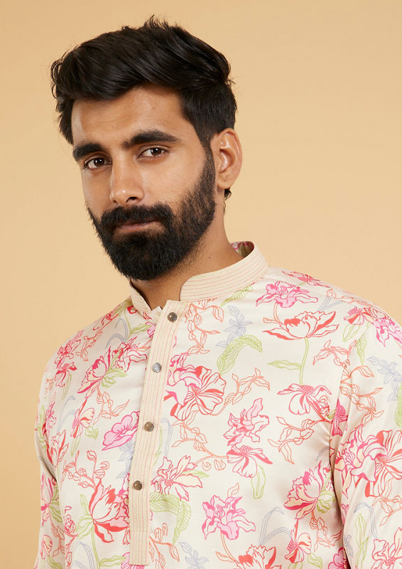 Twamev Men Glistening Beige Kurta Pajama