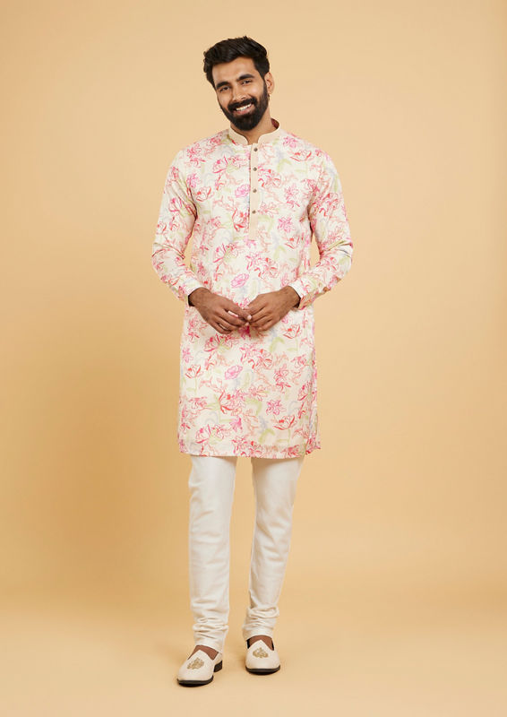 Twamev Men Glistening Beige Kurta Pajama