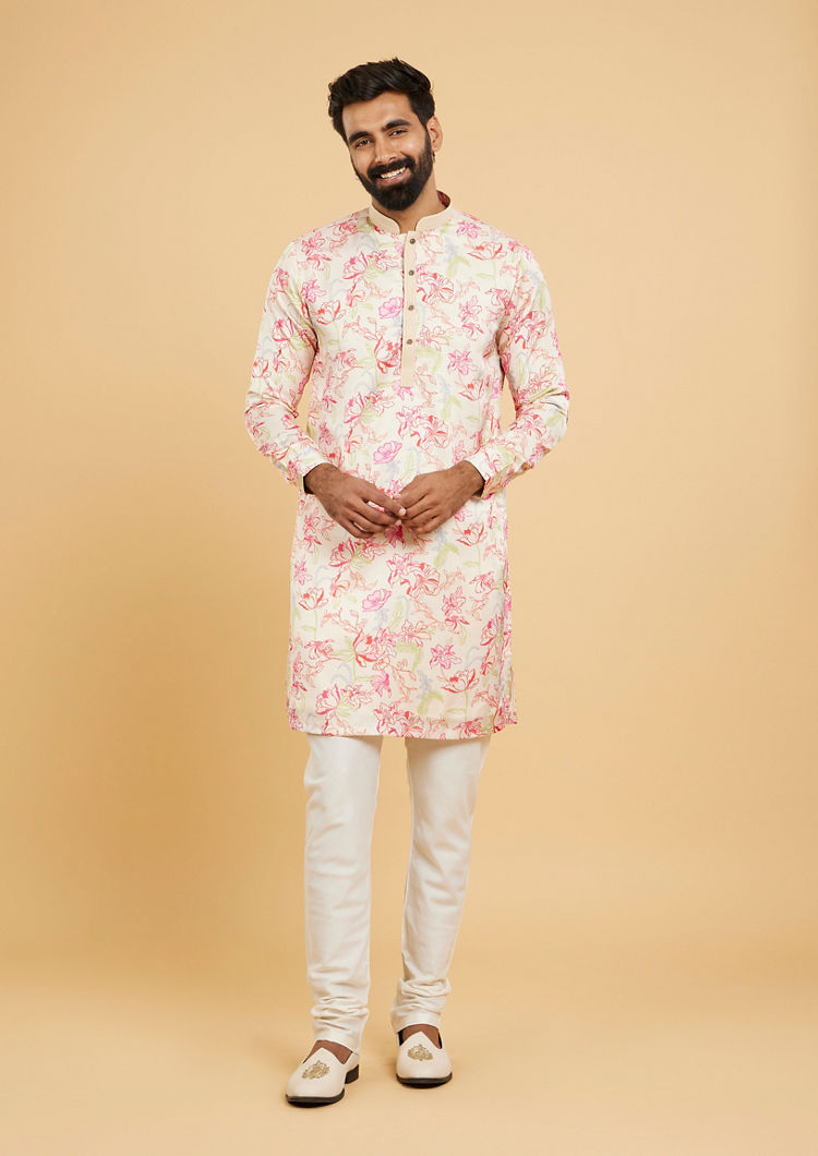 Twamev Men Glistening Beige Kurta Pajama