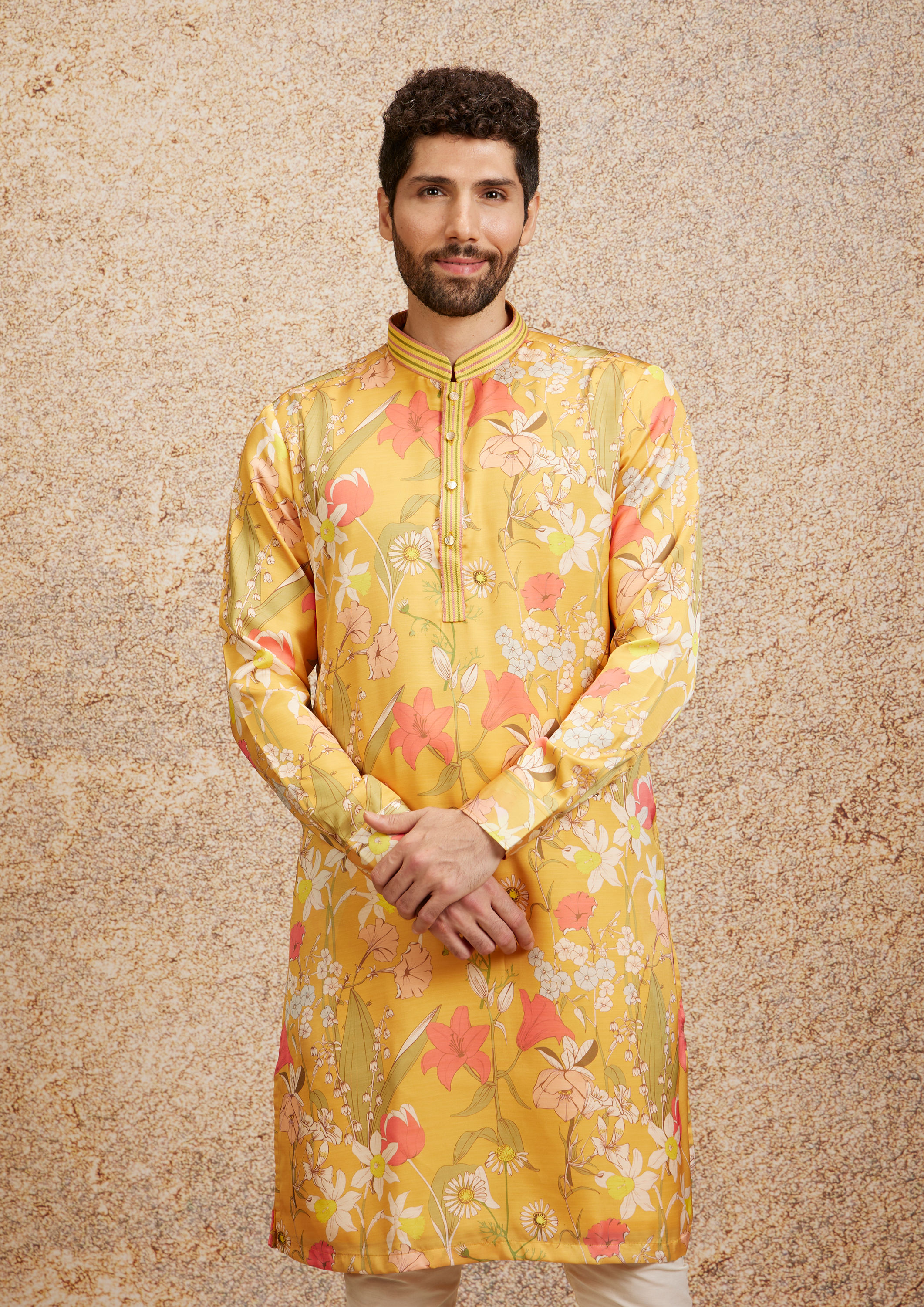 alt message - Twamev Men Mustard Enchant Kurta Pajama image number 0