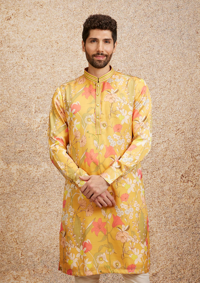 Twamev Men Mustard Enchant Kurta Pajama