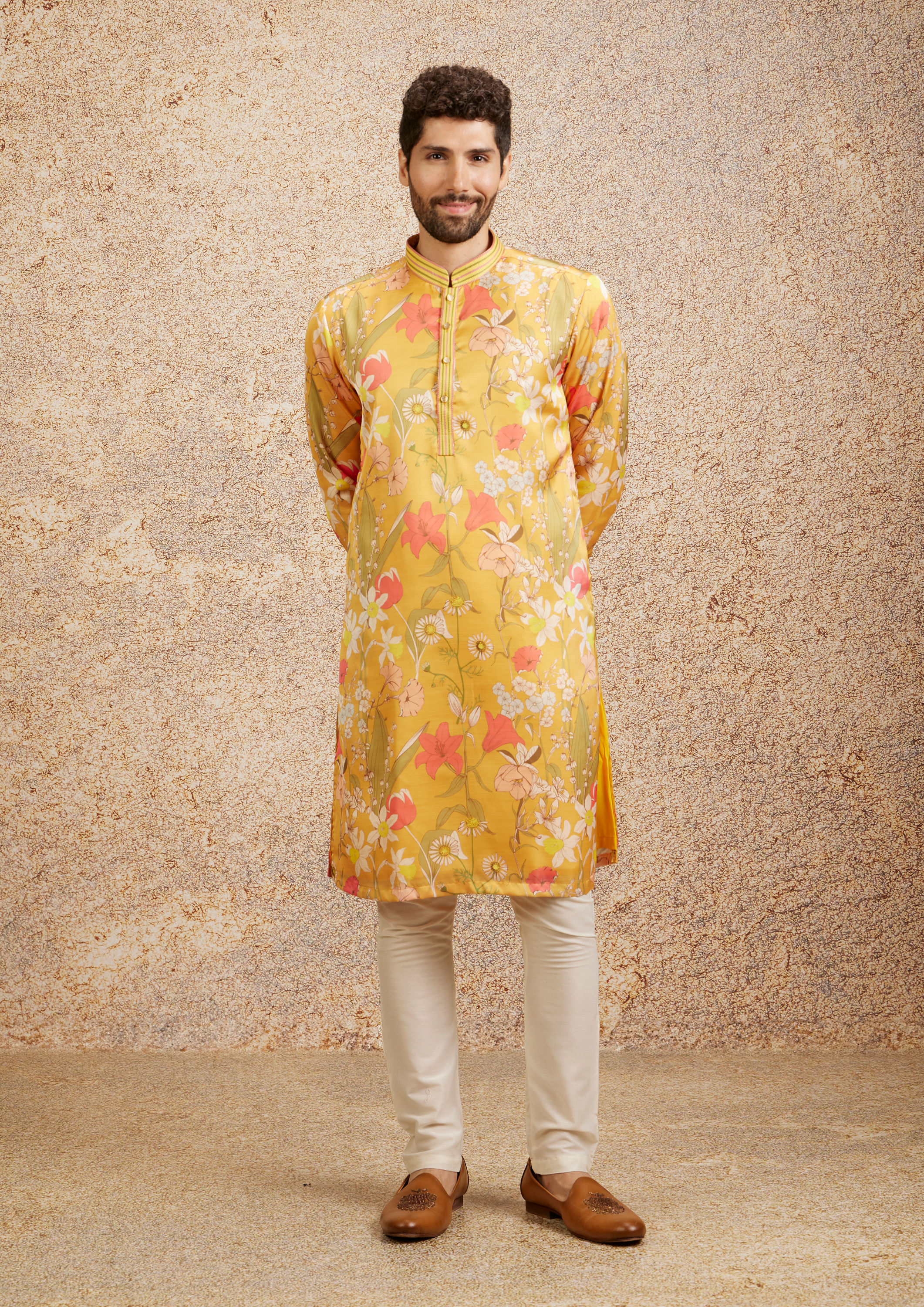 alt message - Twamev Men Mustard Enchant Kurta Pajama image number 2