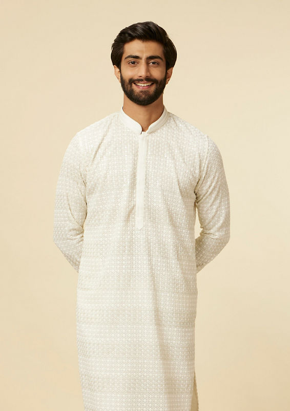 Twamev Men Warm White Self Patterned Sequinned Kurta Set image number 0