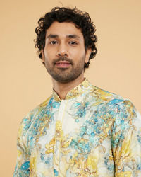 Twamev Men Turquoise Blue Yellow Kurta Pajama
