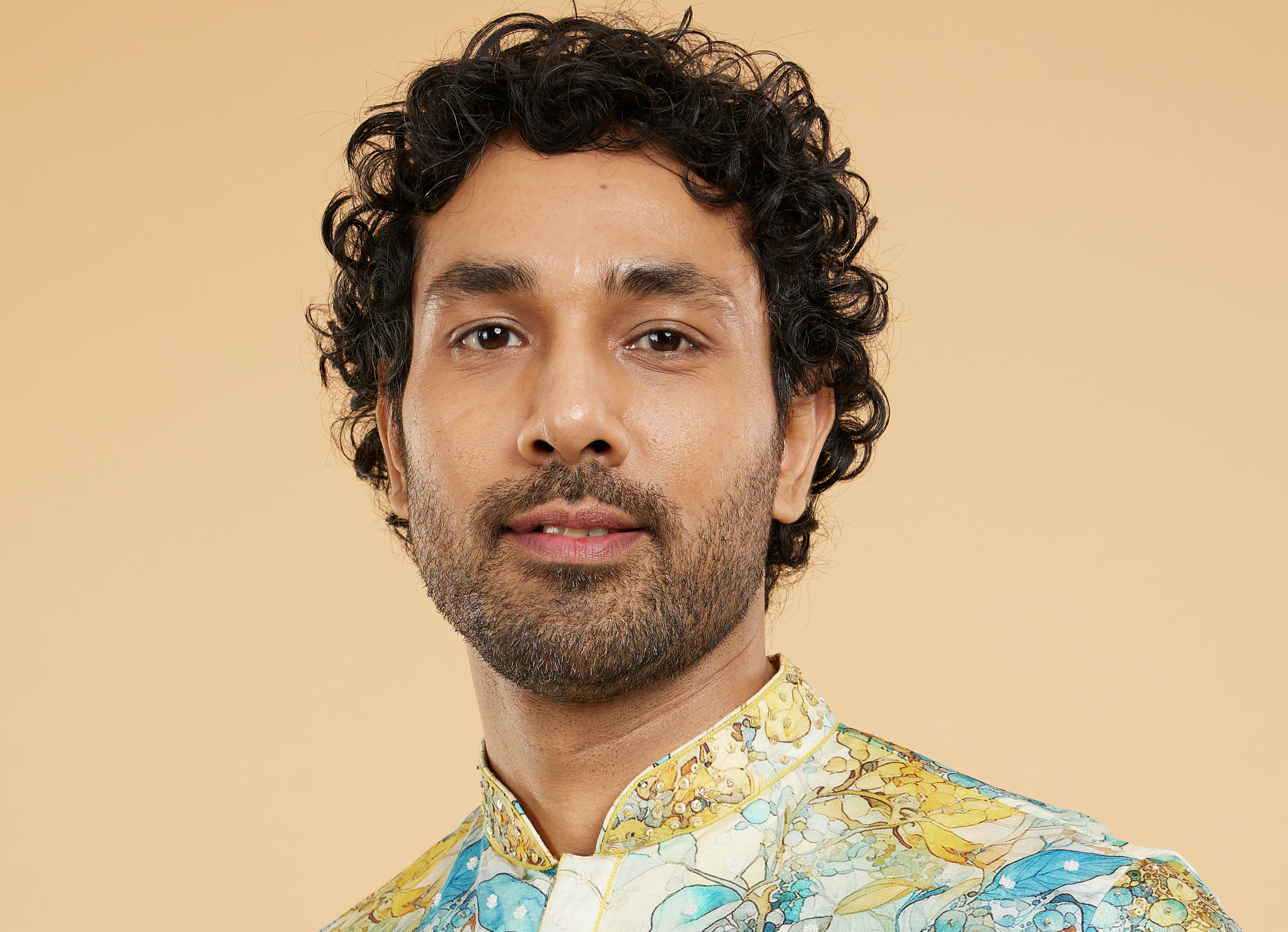 Twamev Men Turquoise Blue Yellow Kurta Pajama