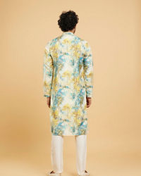 Twamev Men Turquoise Blue Yellow Kurta Pajama