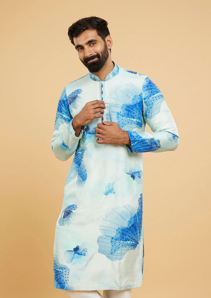 Twamev Men Light Blue Festive Kurta Pajama
