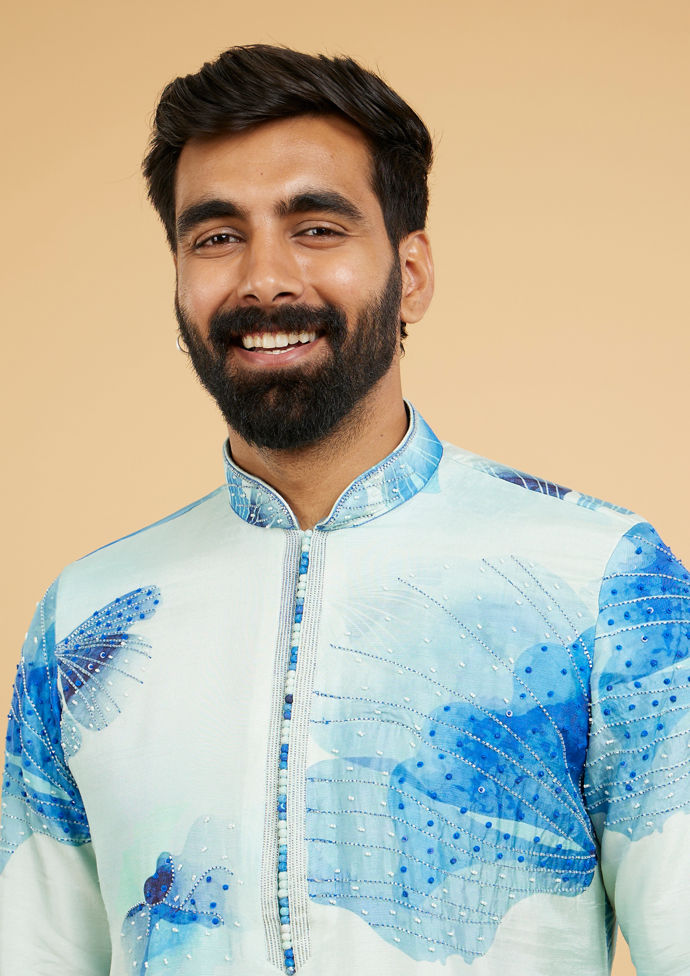 Twamev Men Light Blue Festive Kurta Pajama