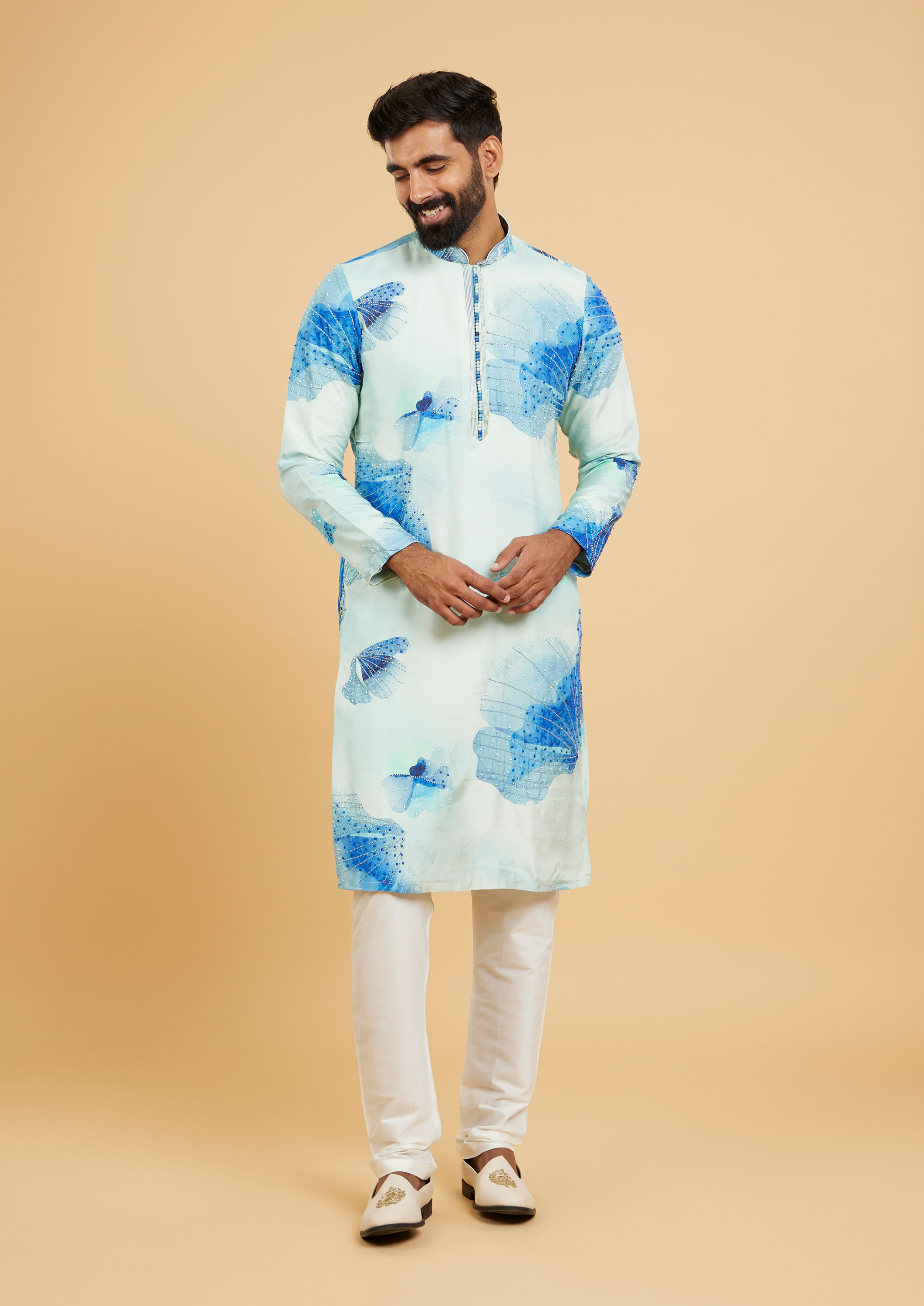 Twamev Men Light Blue Festive Kurta Pajama