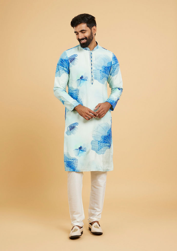 Twamev Men Light Blue Festive Kurta Pajama