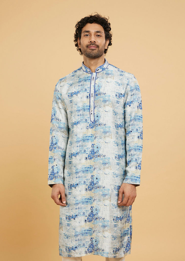 Twamev Men Twirling Blue Elegance Kurta Pajama