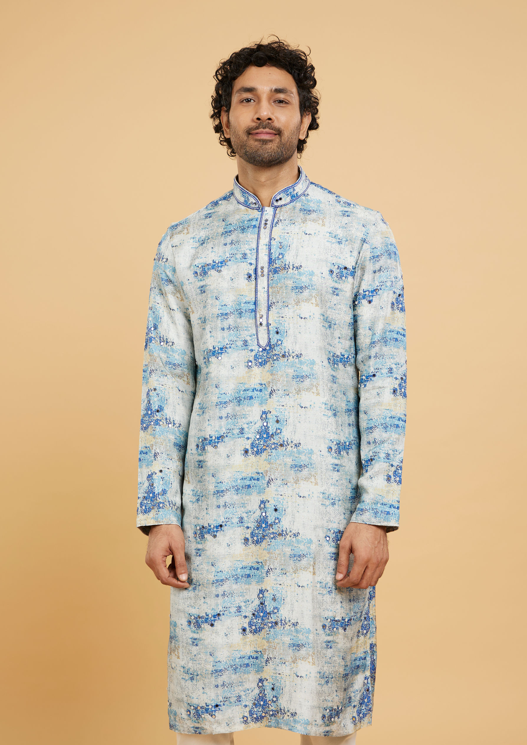 Twamev Men Twirling Blue Elegance Kurta Pajama