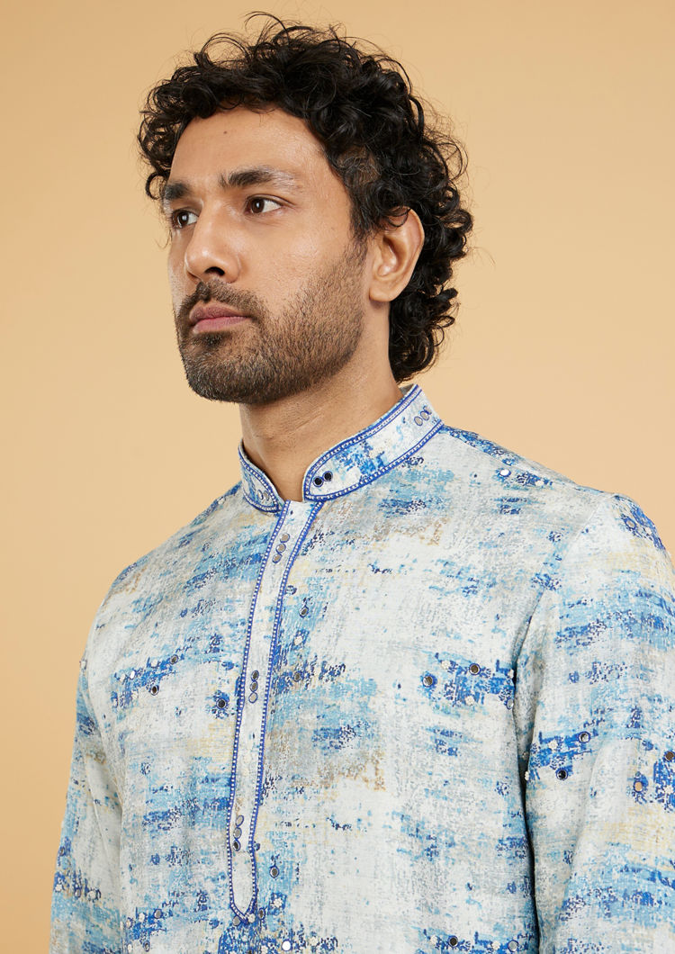 Twamev Men Twirling Blue Elegance Kurta Pajama