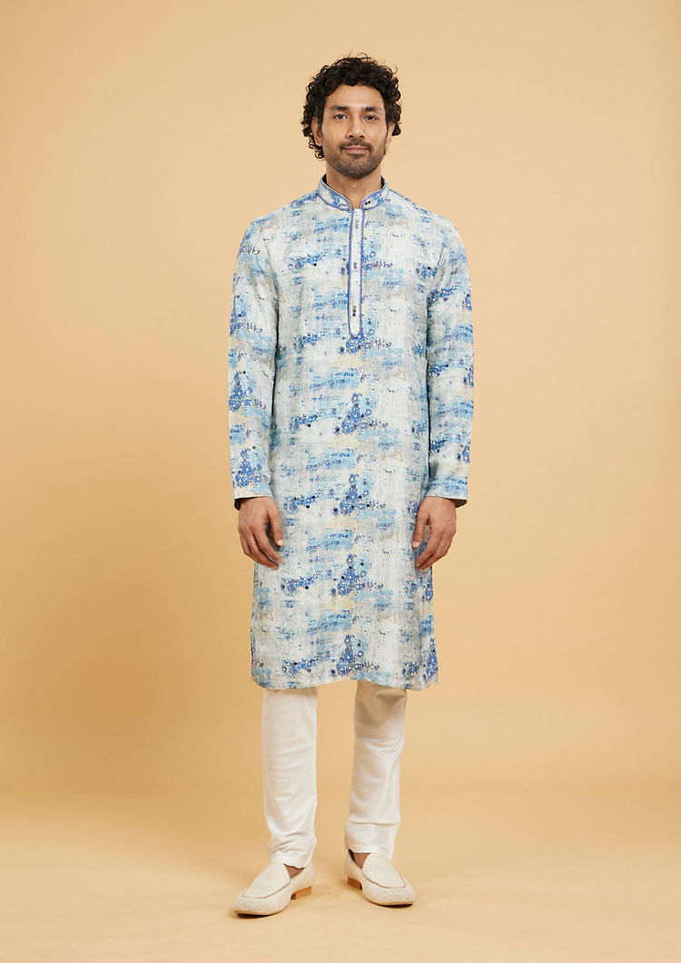Twamev Men Twirling Blue Elegance Kurta Pajama