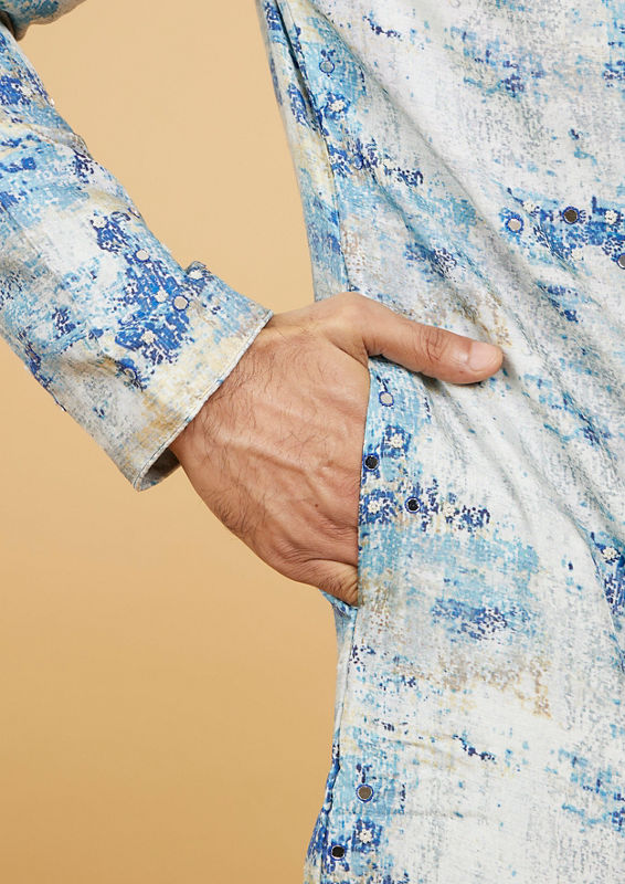 Twamev Men Twirling Blue Elegance Kurta Pajama