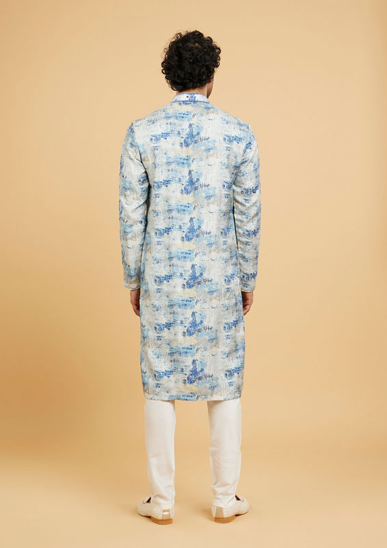 Twamev Men Twirling Blue Elegance Kurta Pajama