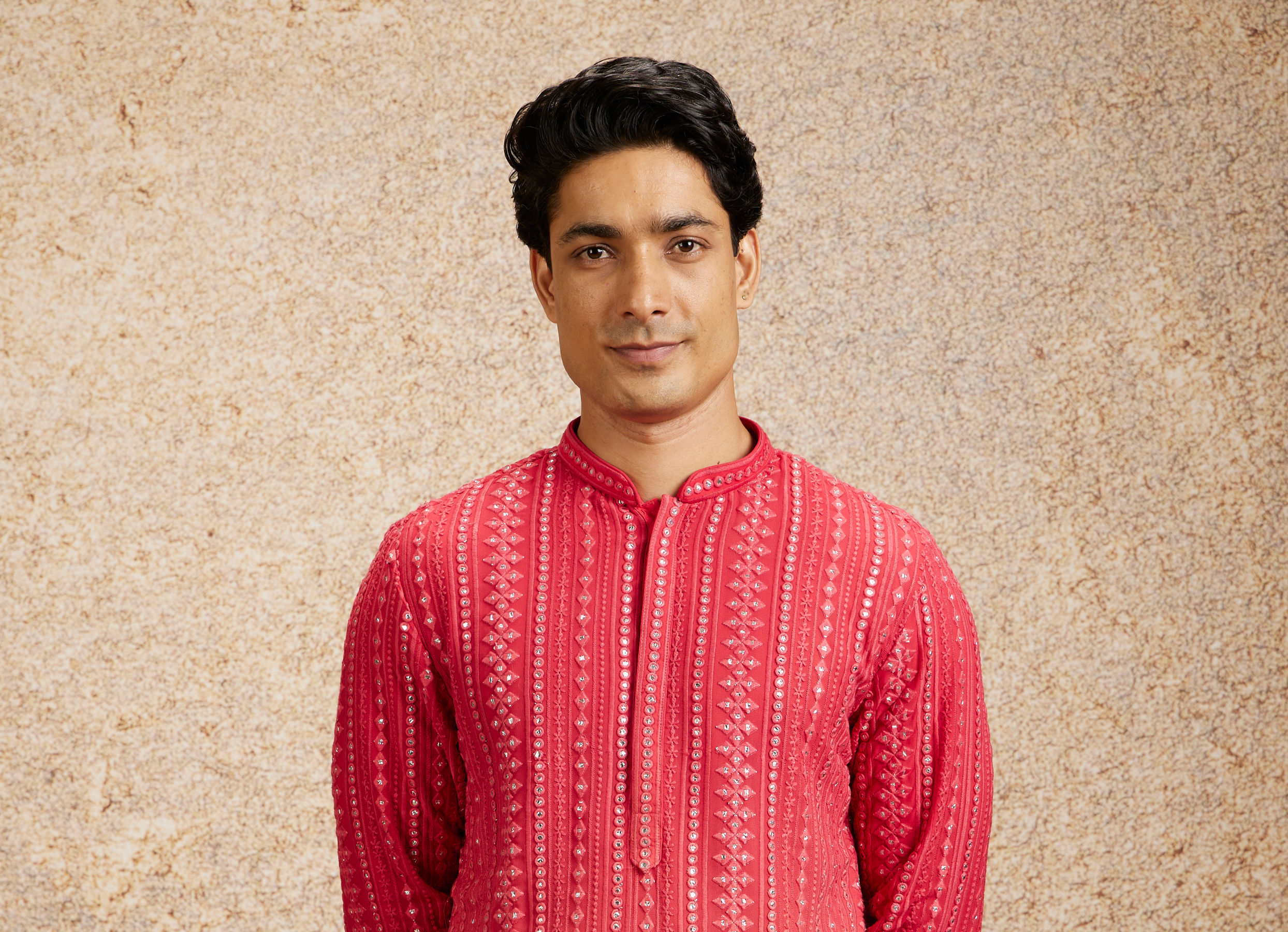 Twamev Men Ravishing Pink Georgette Kurta Pajama