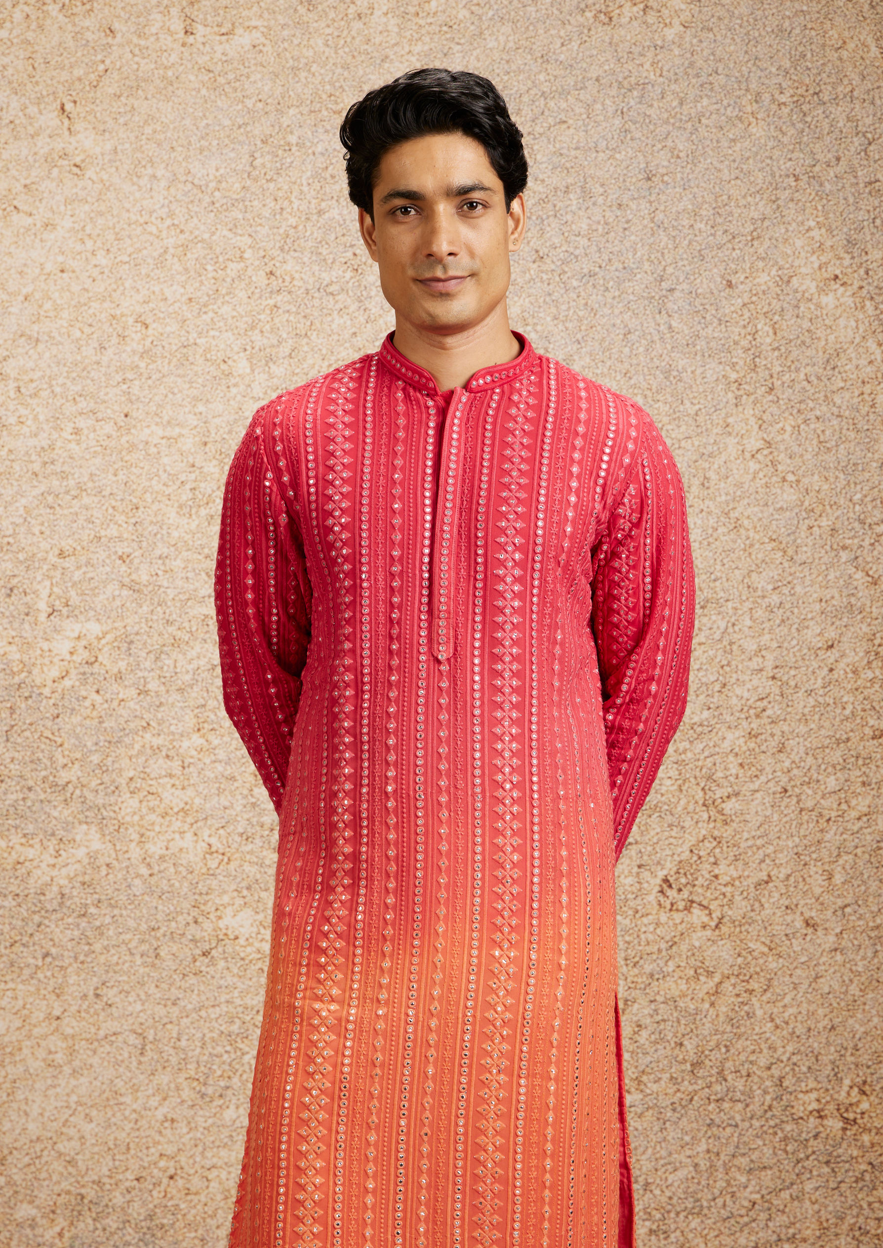 alt message - Twamev Men Ravishing Pink Georgette Kurta Pajama image number 0