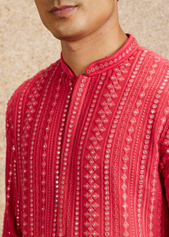 Twamev Men Ravishing Pink Georgette Kurta Pajama
