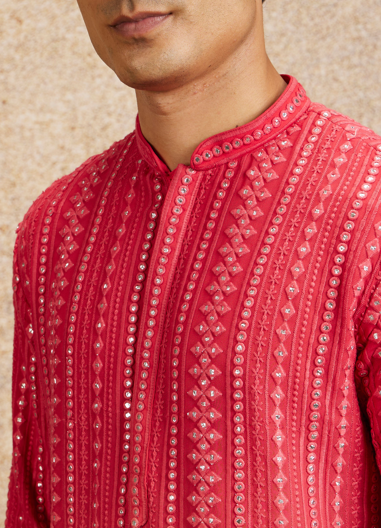 Twamev Men Ravishing Pink Georgette Kurta Pajama