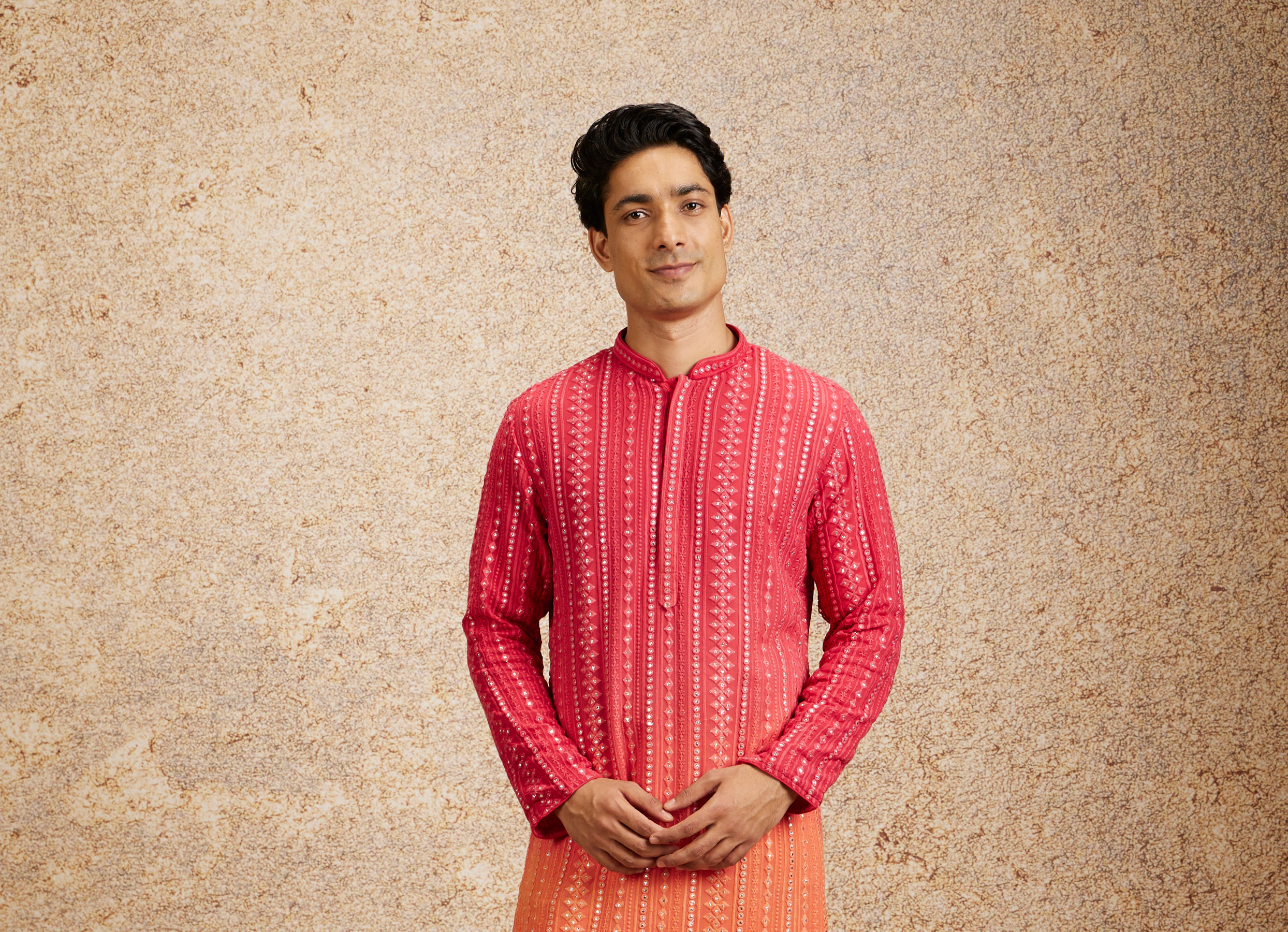Twamev Men Ravishing Pink Georgette Kurta Pajama