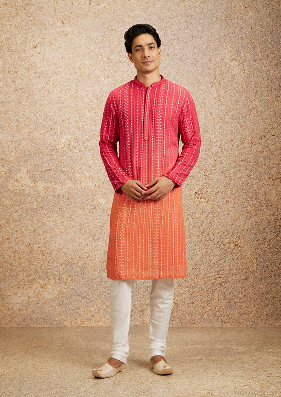 alt message - Twamev Men Ravishing Pink Georgette Kurta Pajama image number 2