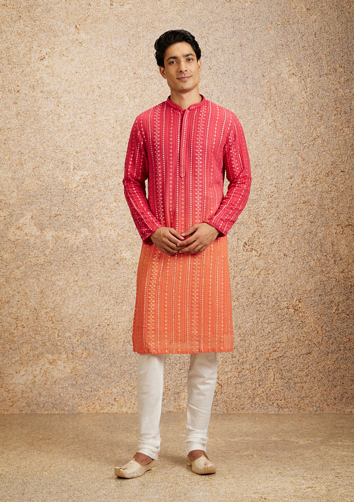 alt message - Twamev Men Ravishing Pink Georgette Kurta Pajama image number 2