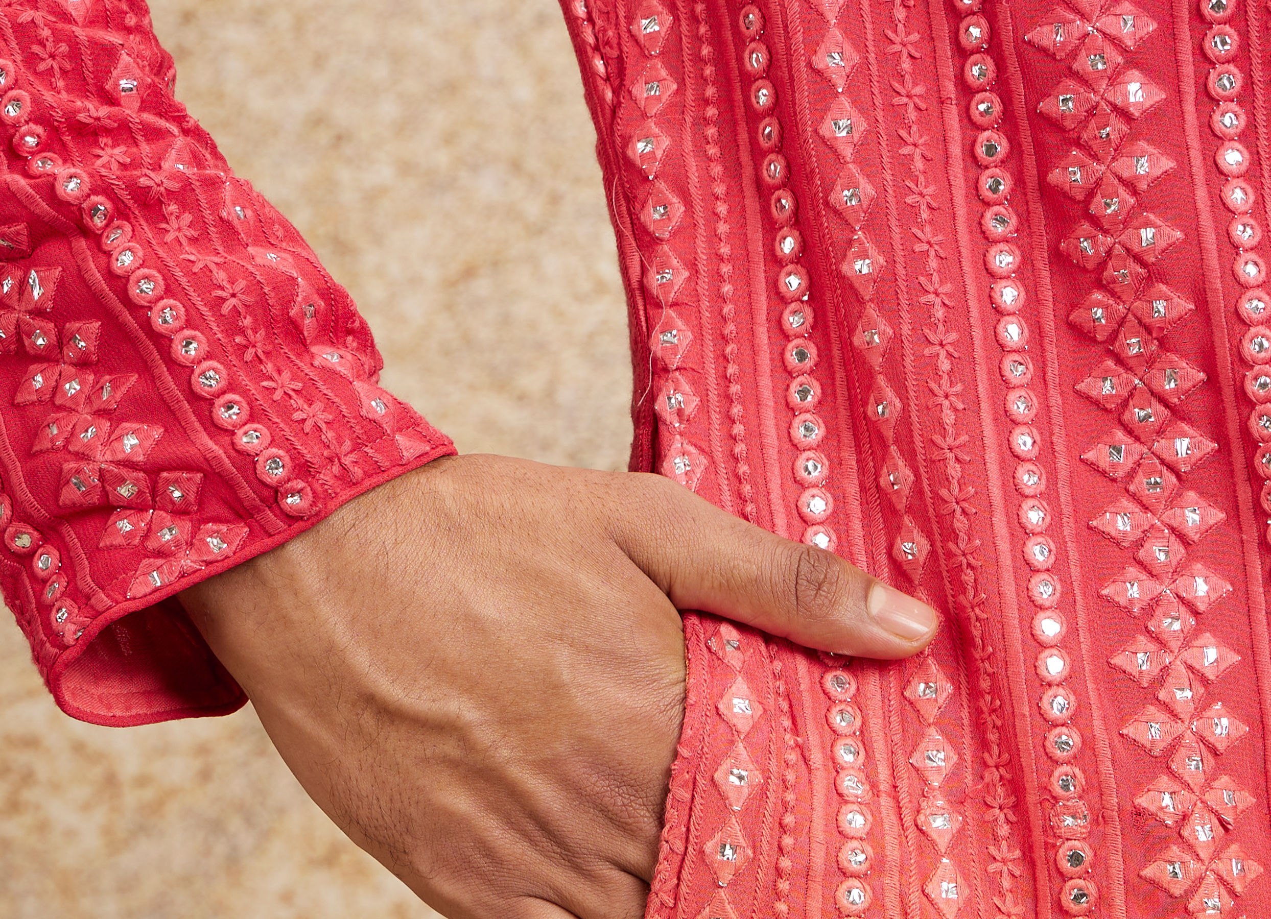 Twamev Men Ravishing Pink Georgette Kurta Pajama