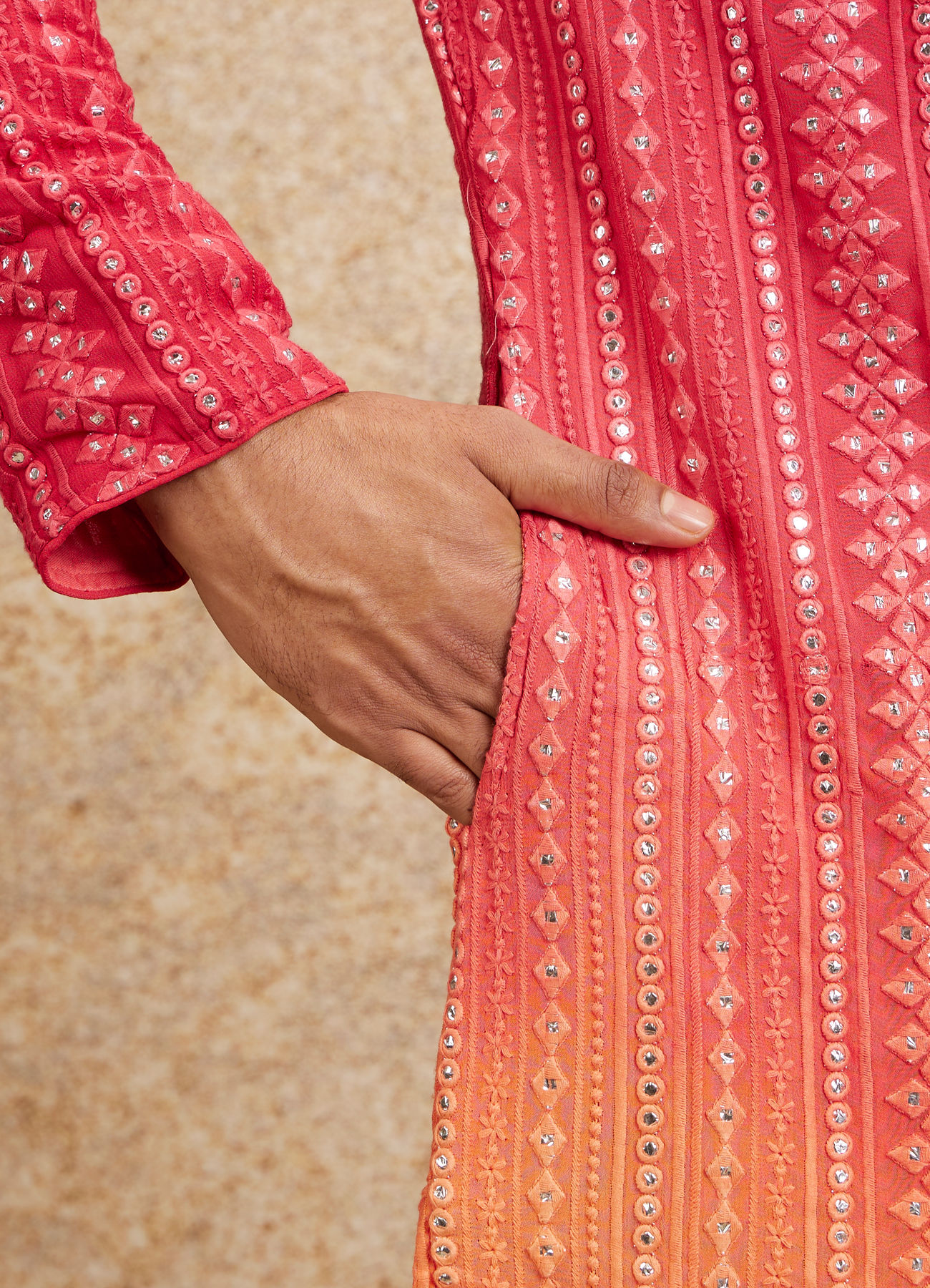 Twamev Men Ravishing Pink Georgette Kurta Pajama